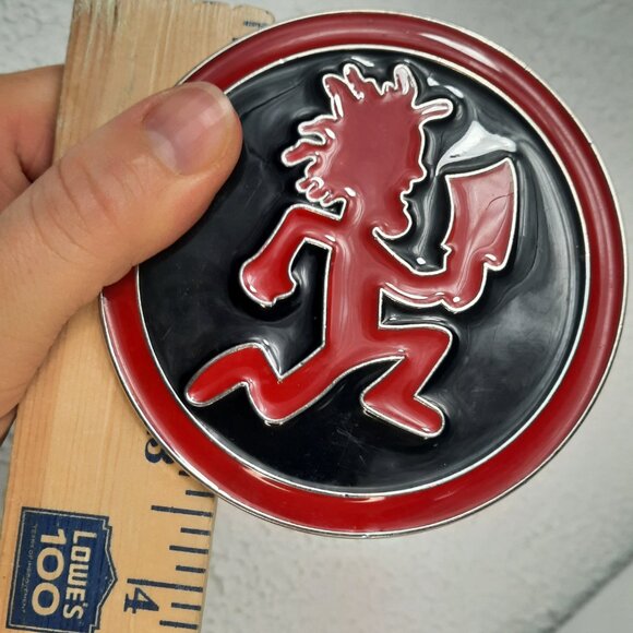 Hatchet Man Psychopathic Records Metal Belt Buckle Red Black Silver 3.5" Circle - Picture 3 of 7